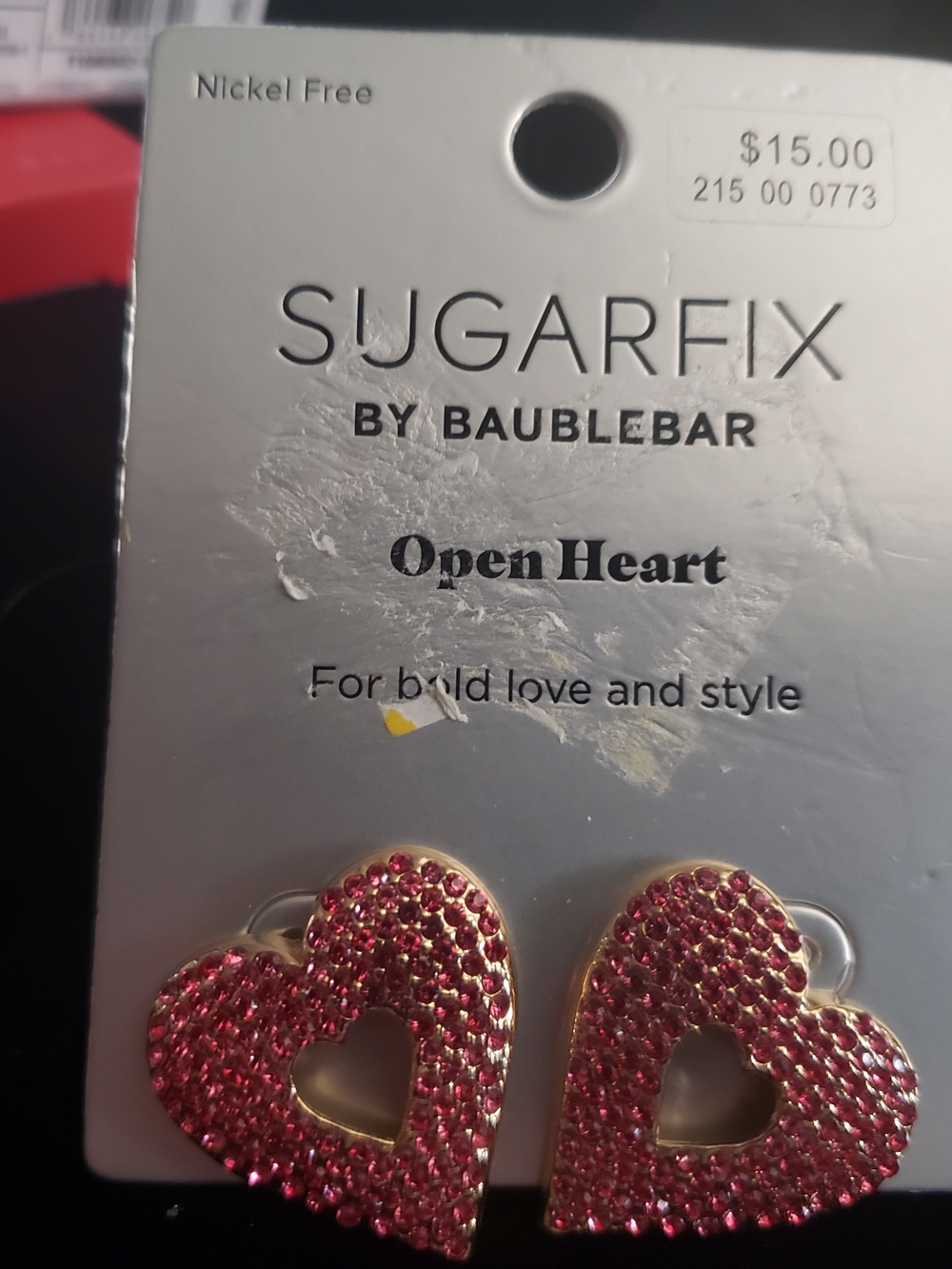 BaubleBar Pink Crystal Heart Cutout Stud Earrings